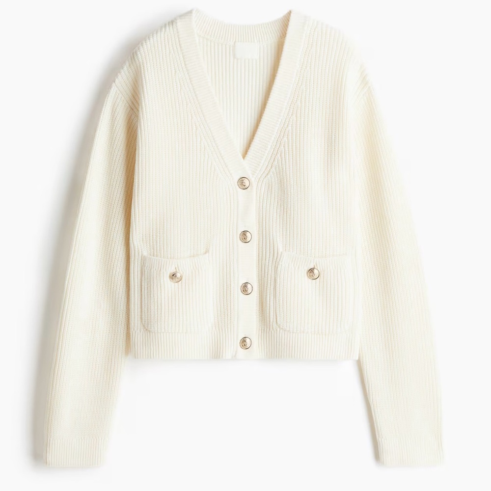 Cream Cardigan Sweater with Textured Knit